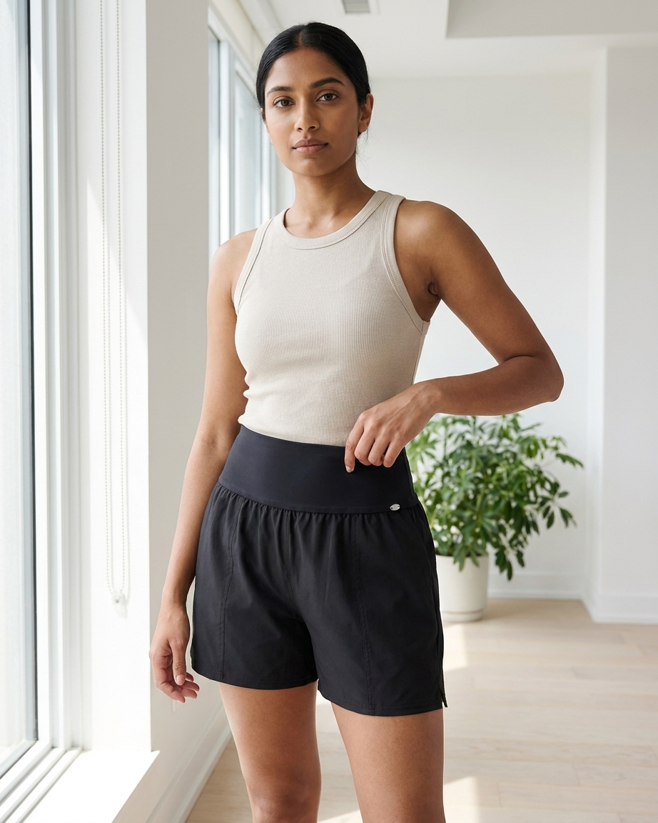 Womens High-Waisted Swim Shorts with Inner Brief