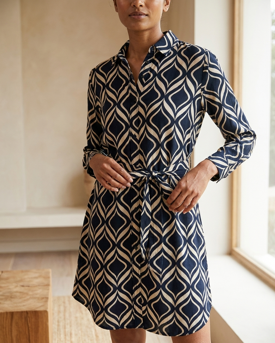 Womens Full Sleeve Abstract Midi Length Shirt Dress