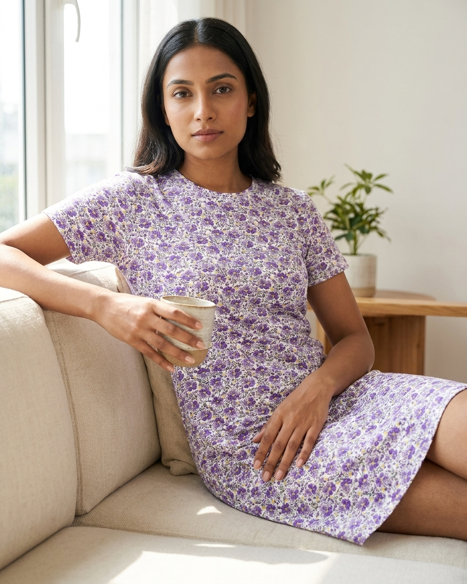 Ladies Short Sleeve Mid Length T-Shirt Dress