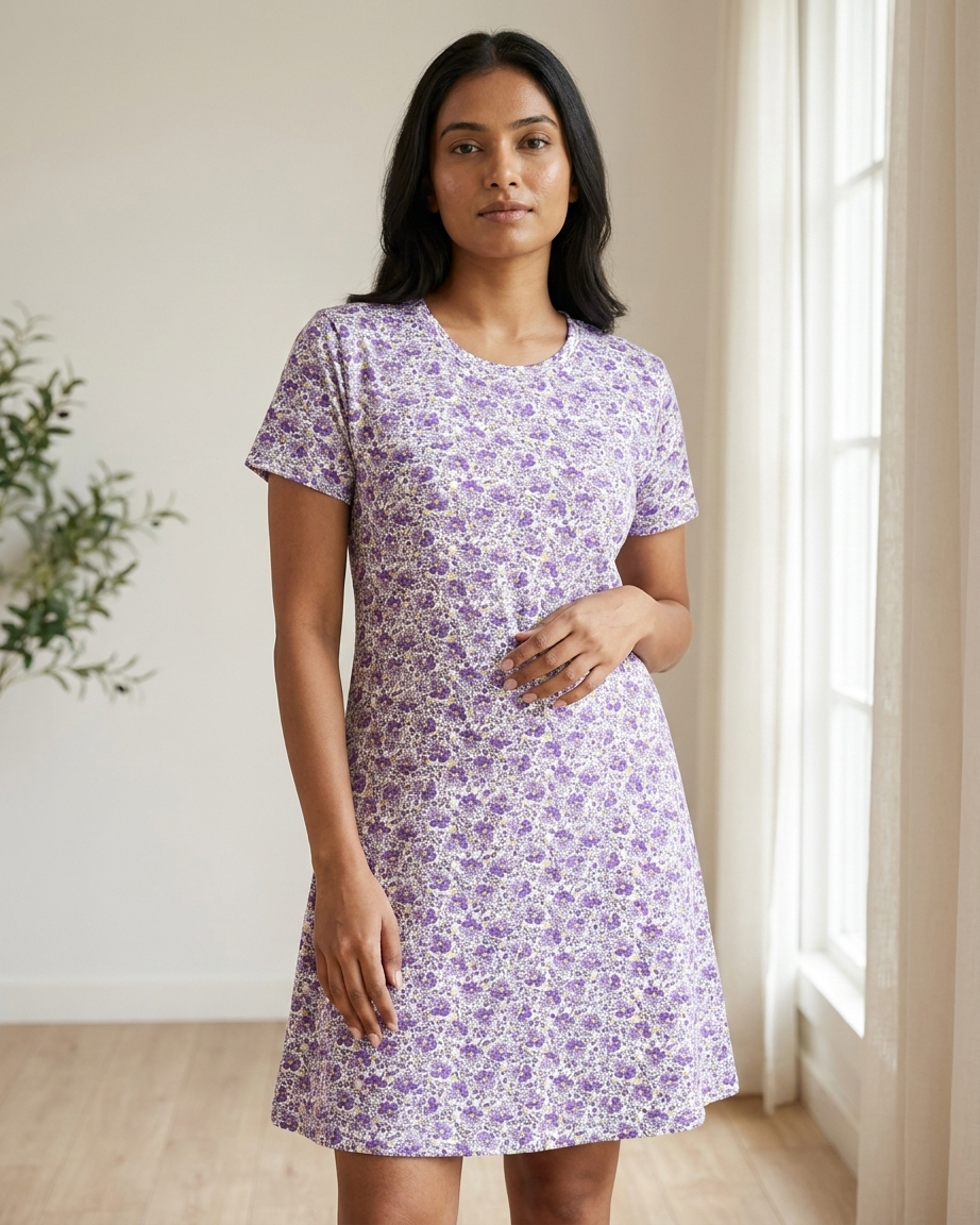 Ladies Short Sleeve Mid Length T-Shirt Dress