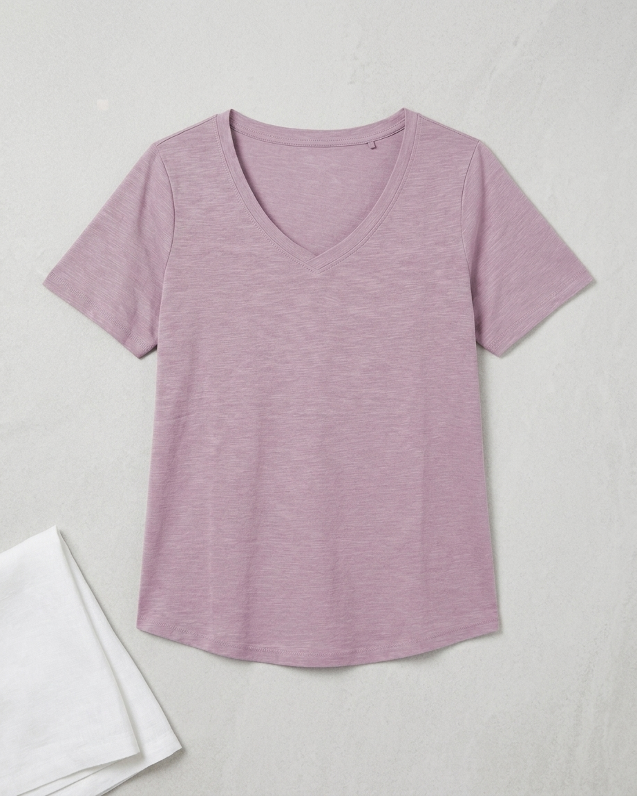 Ladies Short Sleeve V-Neck Cotton T-Shirt