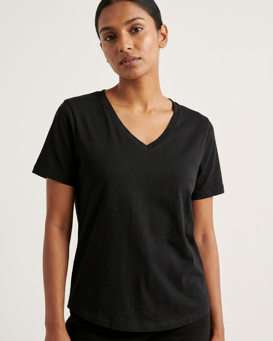 Ladies Short Sleeve V-Neck Cotton T-Shirt