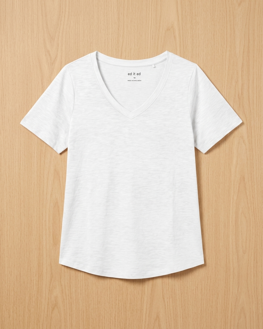 Ladies Short Sleeve V-Neck Cotton T-Shirt