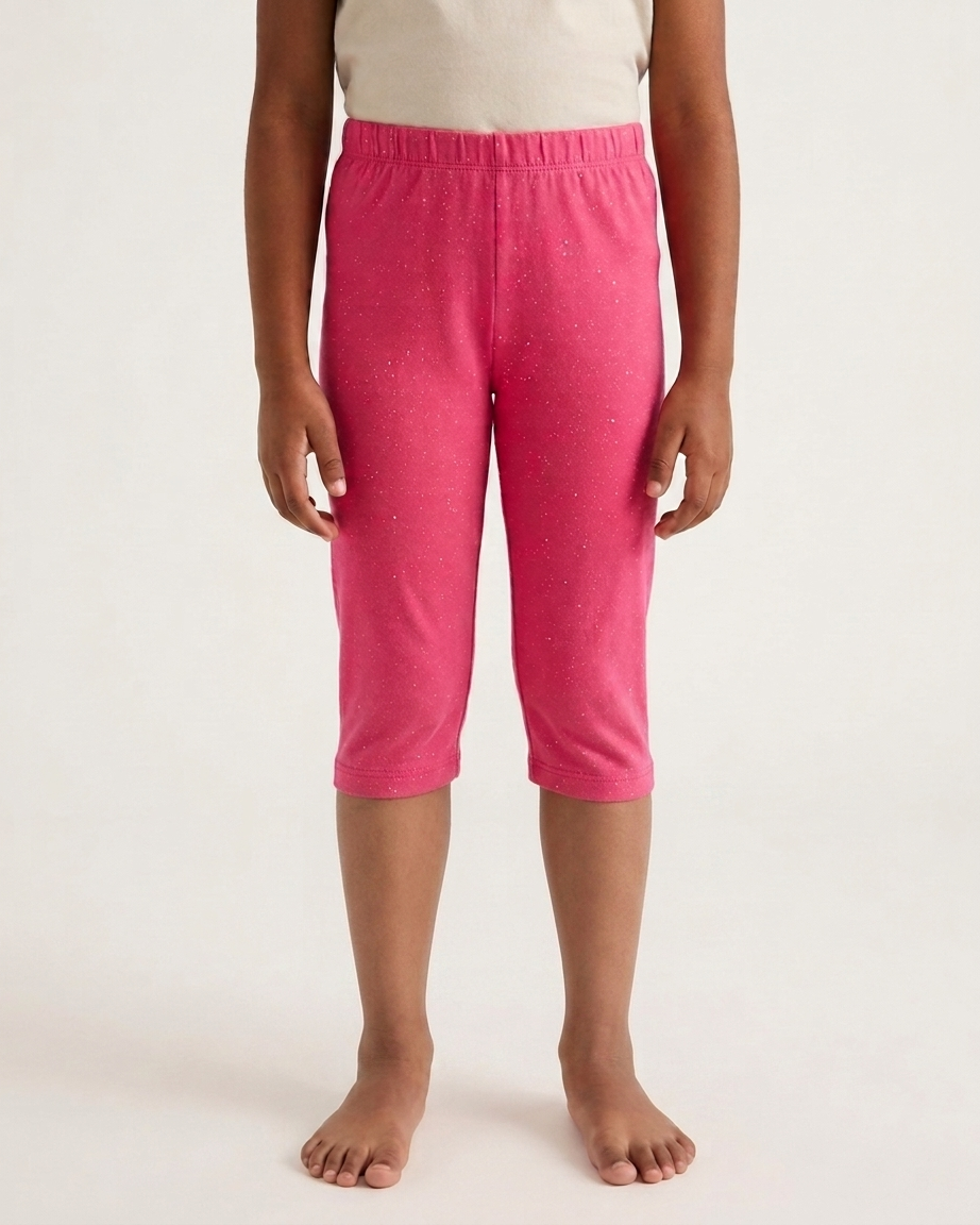 Girls Silver Glitter Spray Printed Cotton Capri Leggings