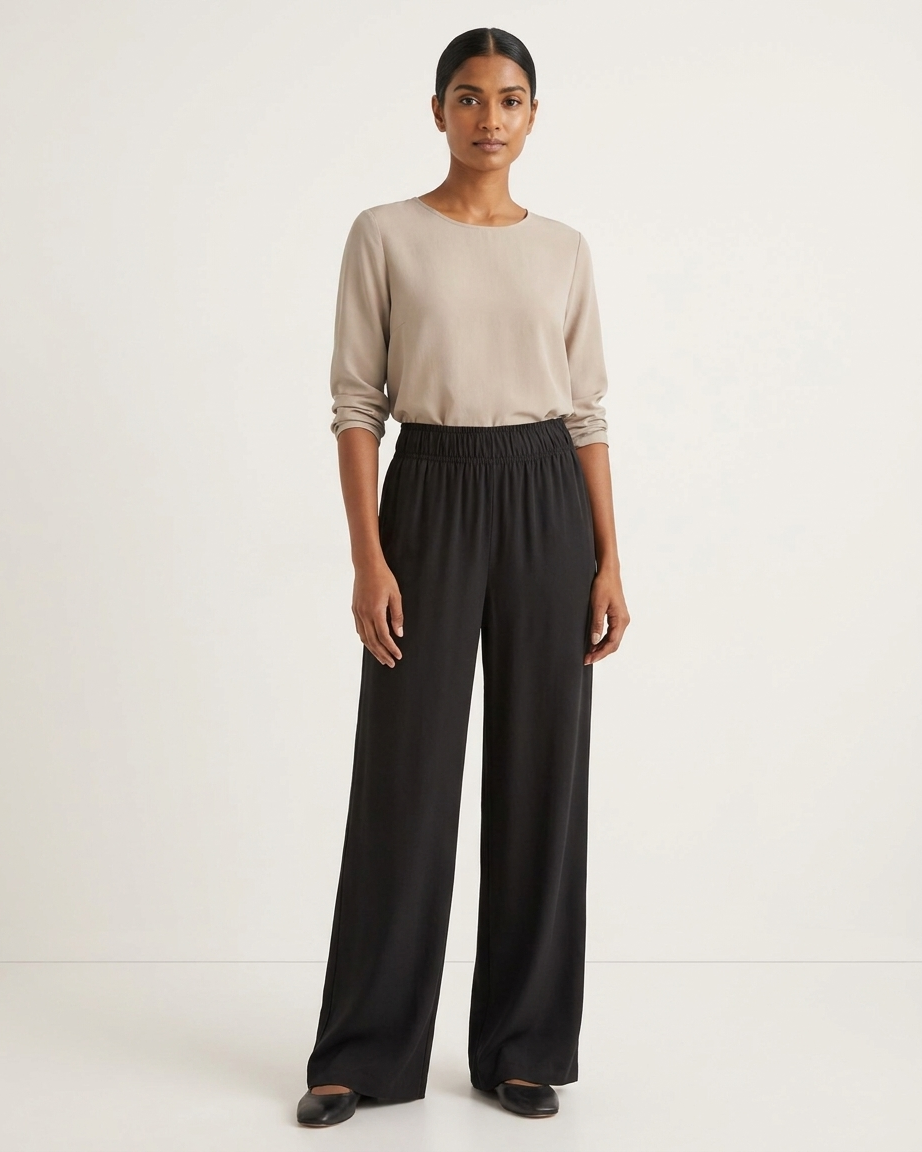 Womens Wide Leg Elastic Waist Palazzo Pants with Side Pocket