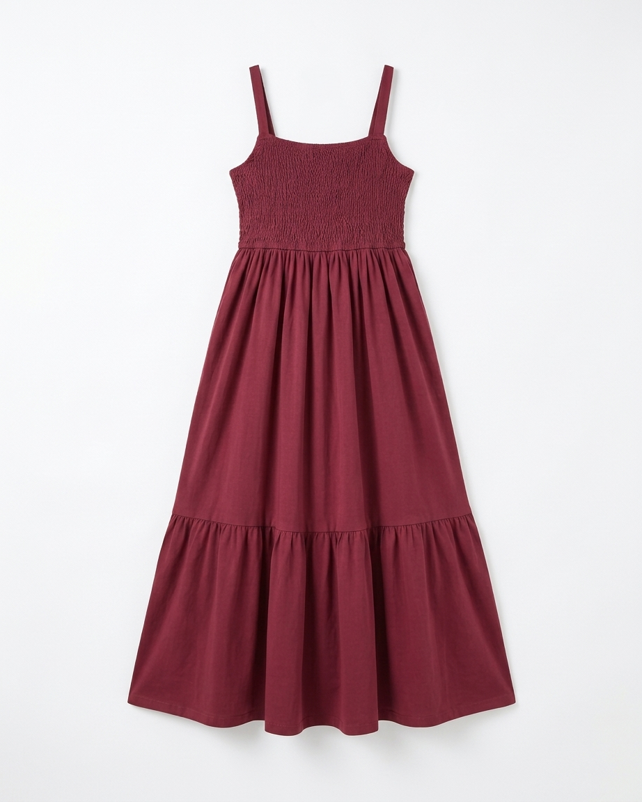 Women’s Cotton Smocked Tiered Maxi Dress with Straps