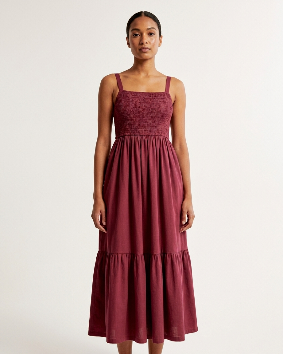 Women’s Cotton Smocked Tiered Maxi Dress with Straps