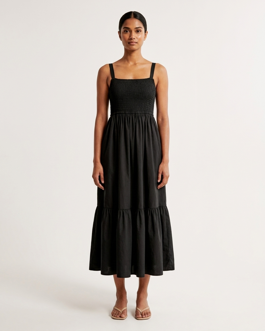 Women’s Cotton Smocked Tiered Maxi Dress with Straps