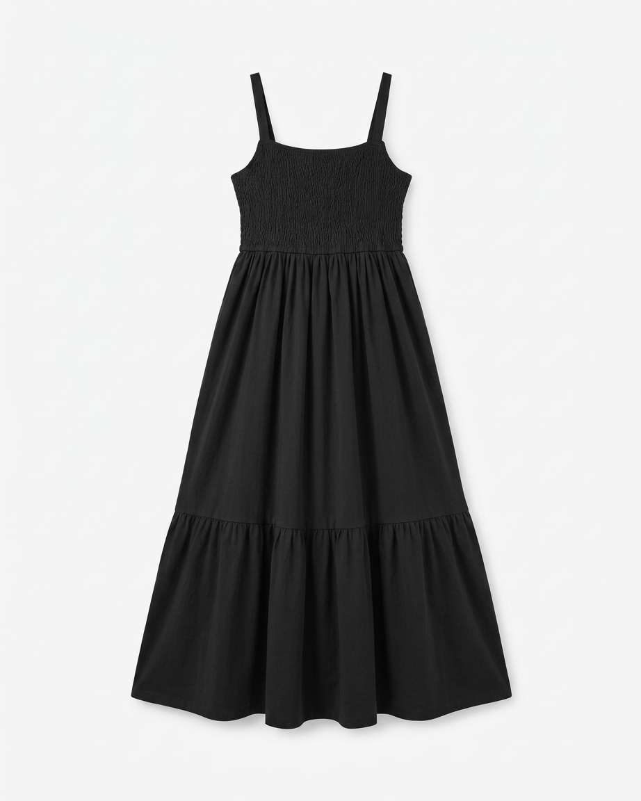 Women’s Cotton Smocked Tiered Maxi Dress with Straps