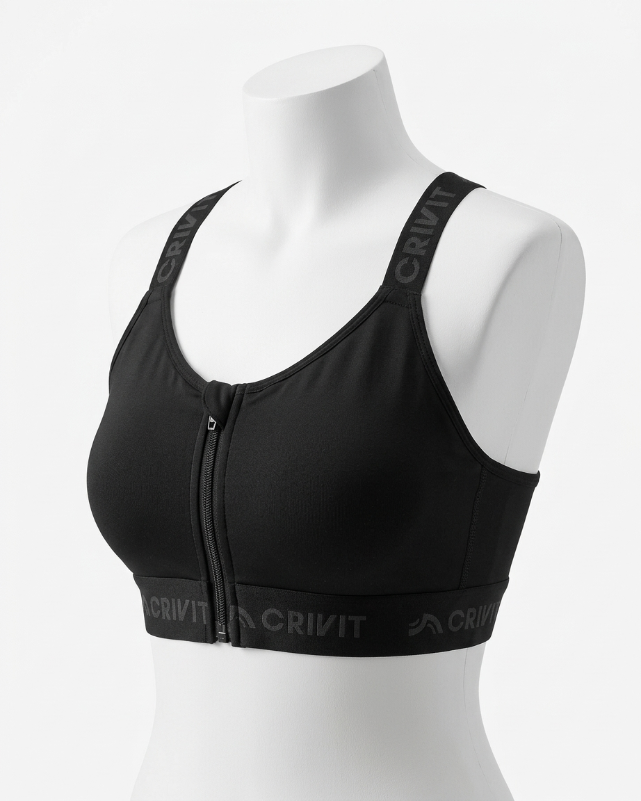 Womens High-Support Front Zip Sports Adjustable Straps Bra
