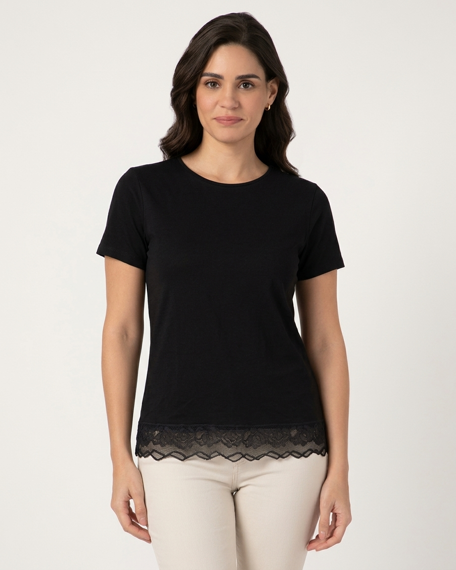 Women’s Lace Hem Short Sleeve Viscose T-shirt