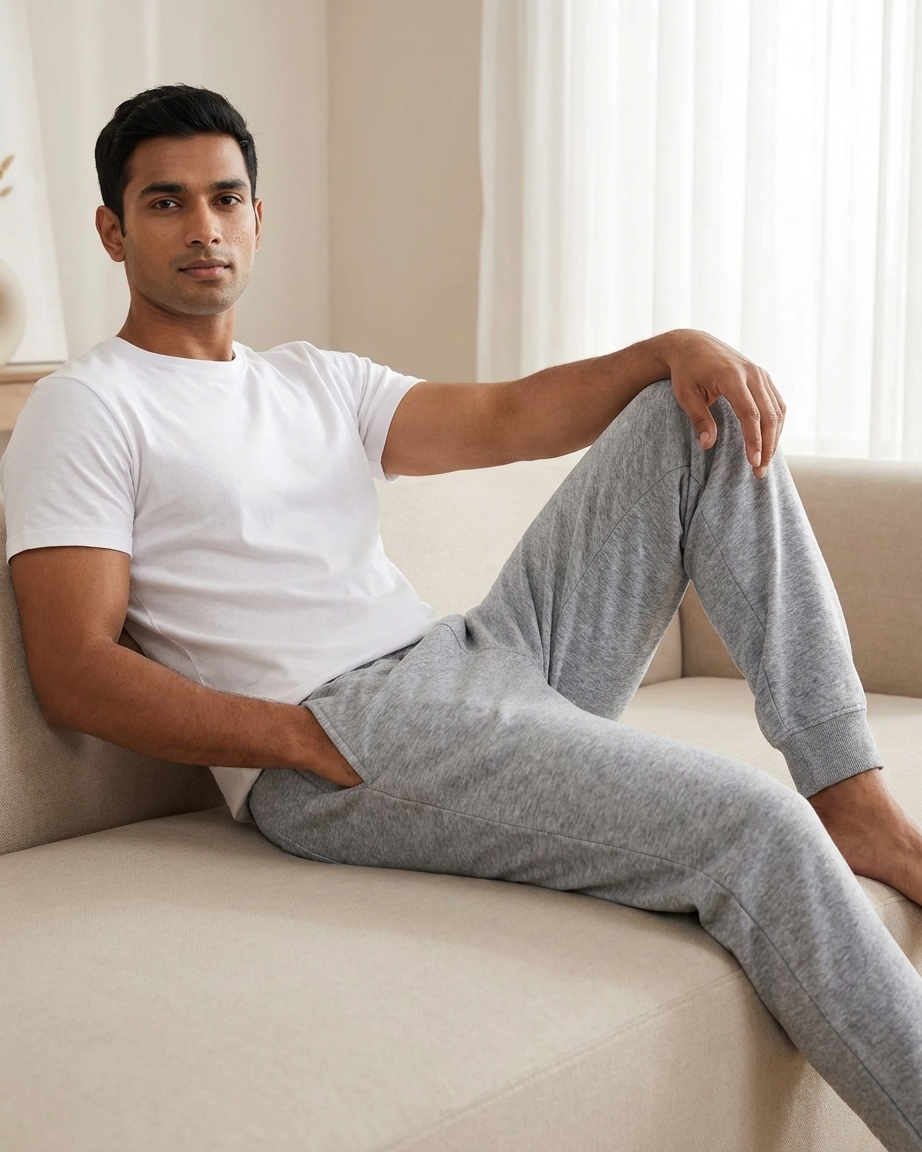 Men’s Elastic Waistband Fleece Jogger Pants With Pockets & Ankle Cuffs