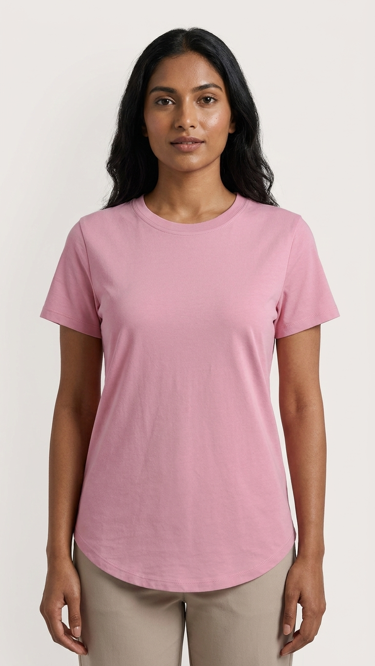 Women’s Cotton Crew Neck Curved Hem T-Shirt