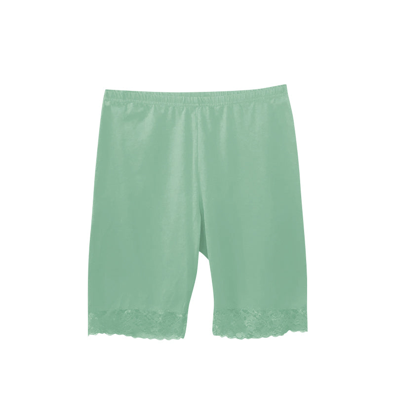 Women’s Cotton Blend Mid Waist Lace Trim Stretch Sports Bike Shorts