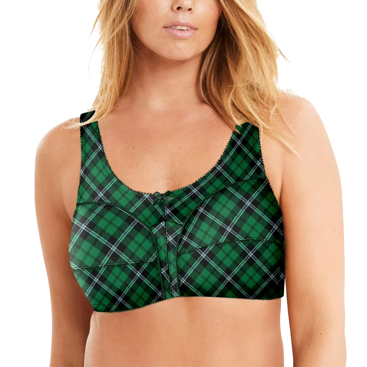 Womens Plus Size Printed Wireless Back Close Adjustable Straps Bra