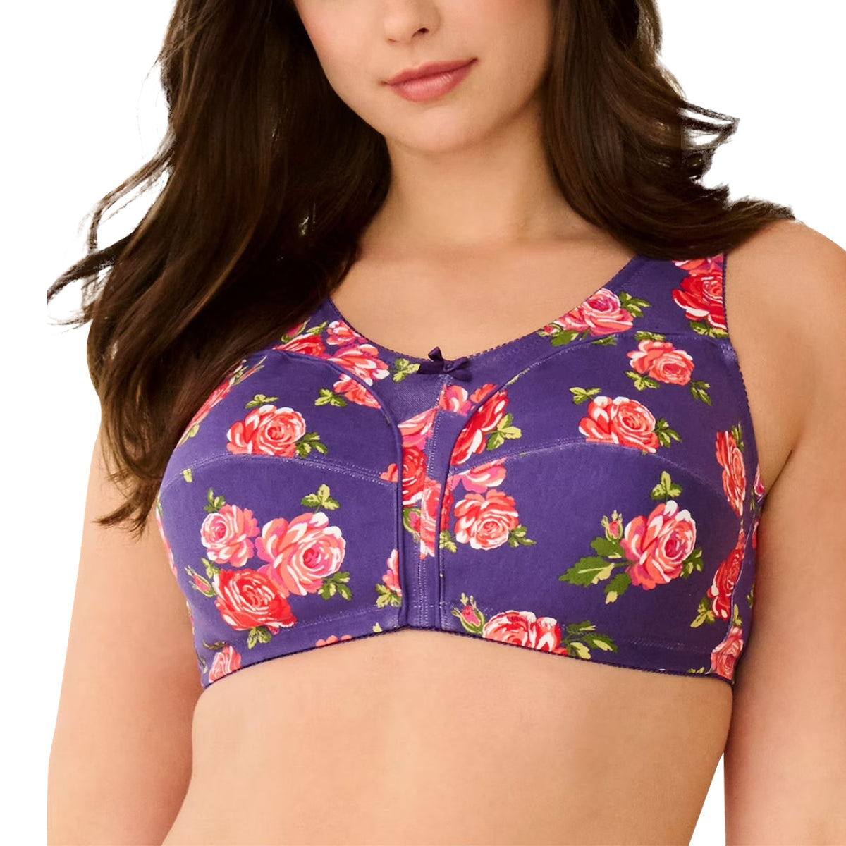 Womens Plus Size Printed Wireless Back Close Adjustable Straps Bra