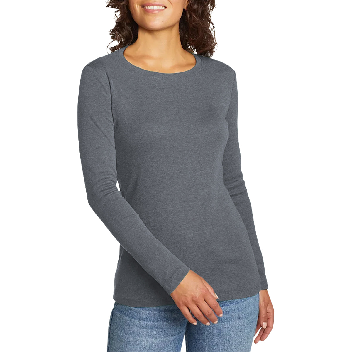 Womens Long Sleeve Pullover Round-Neck T-Shirt