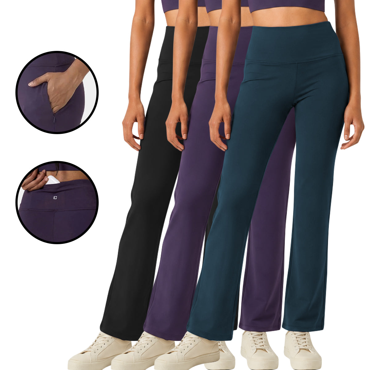 Womens High Rise Dry Fit Flare Yoga Leggings With Pockets