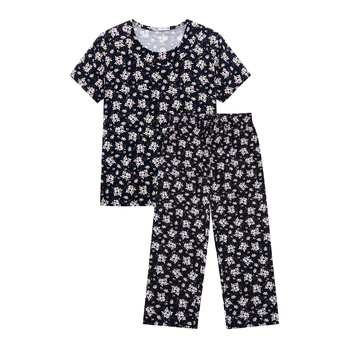 Womens Floral Print Short Sleeve Top 3/4 Pajama Set