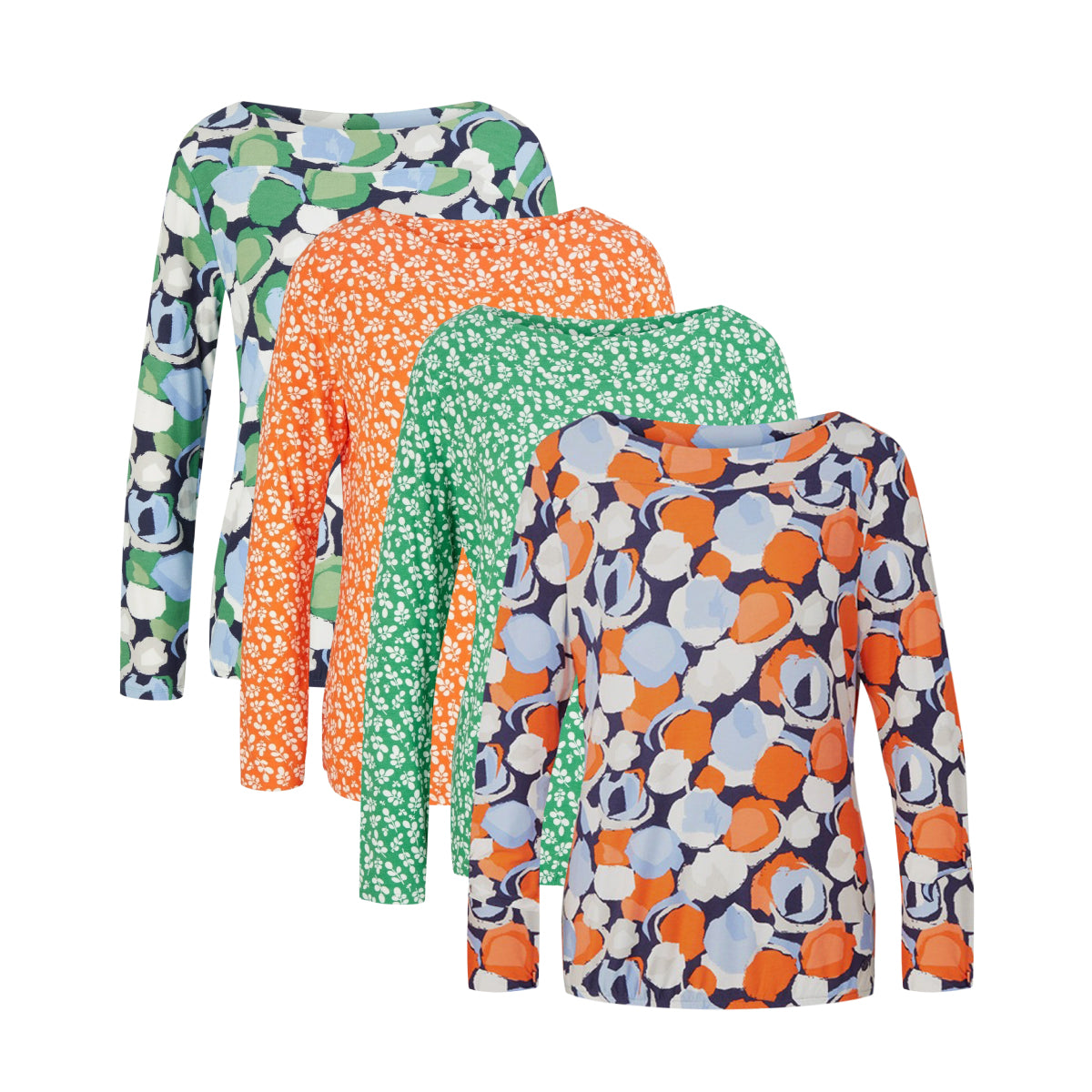 Womens Boat Neck Long Sleeve Printed Top