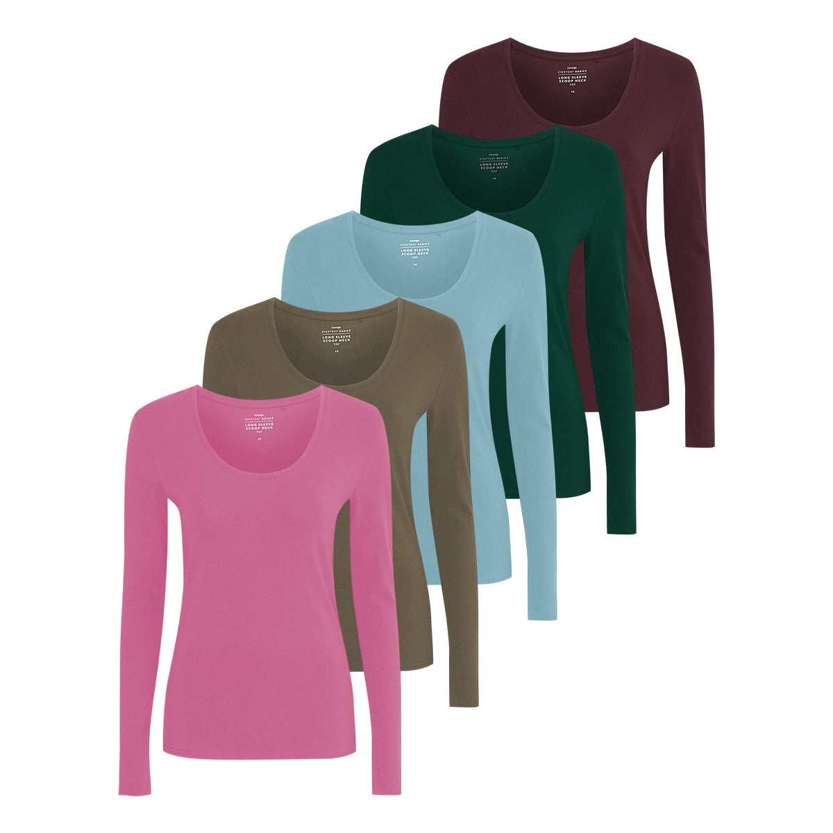 Womens Scoop Neck Long Sleeve Cotton Jersey T-Shirt
