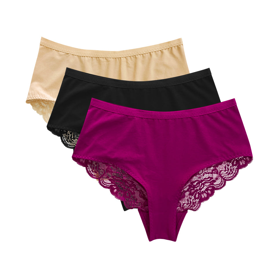 Womens Premium High Waisted Lace Full Back Cover Panty