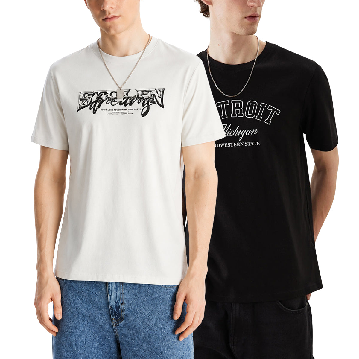 Mens Printed Crew Neck Cotton Jersey Casual T-Shirt