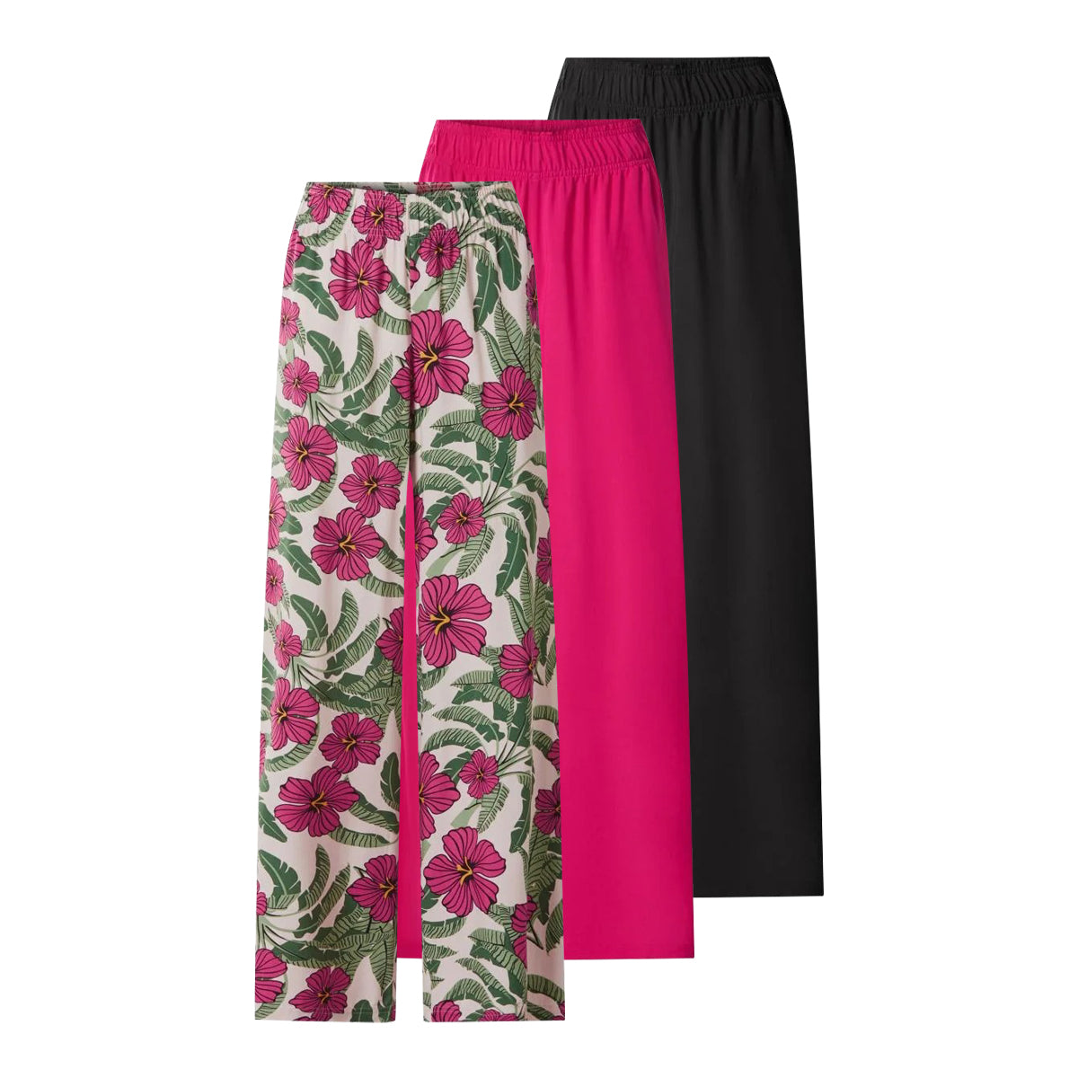 Womens Wide Leg Elastic Waist Palazzo Pants with Side Pocket
