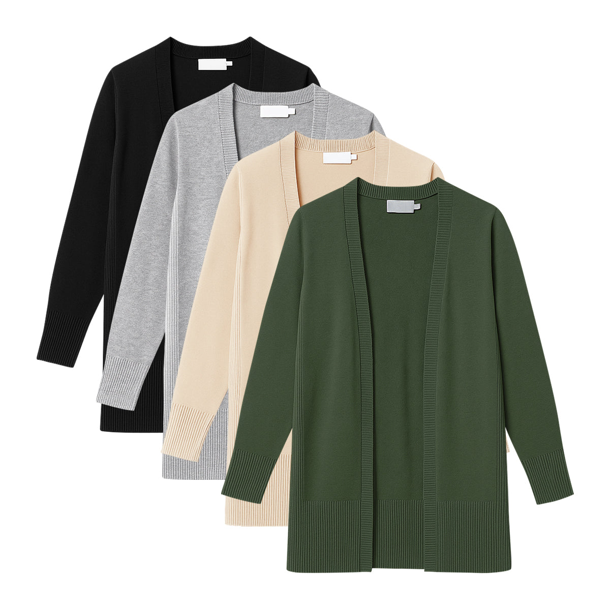 Womens Classic Open-Front Ribbed Hem Knit Cardigan