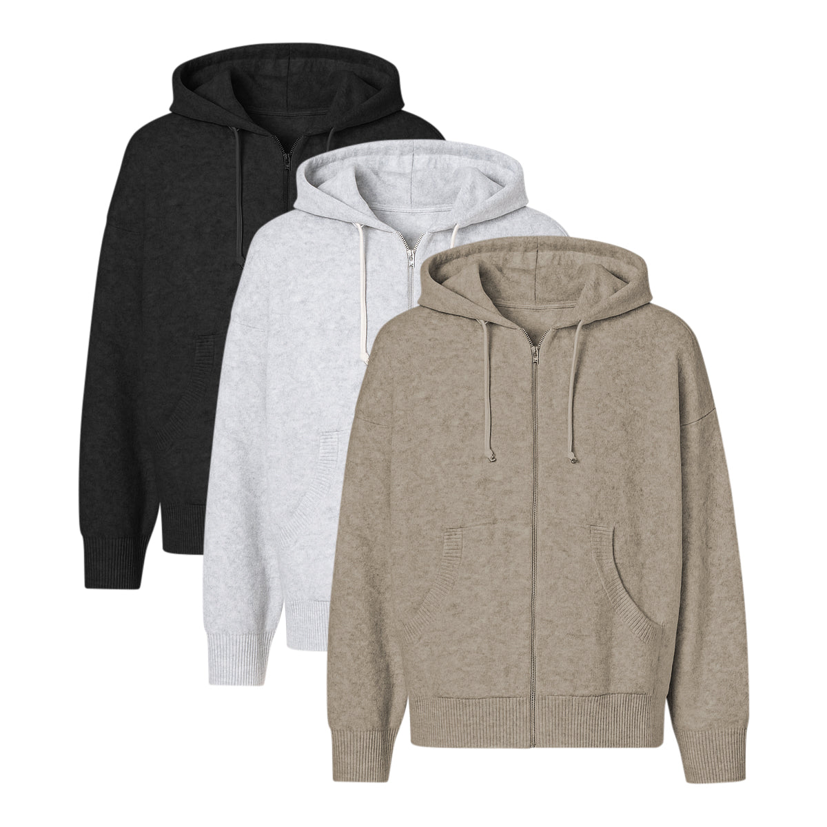 Womens Wool Blend Zip-Up Hoodie with Pockets