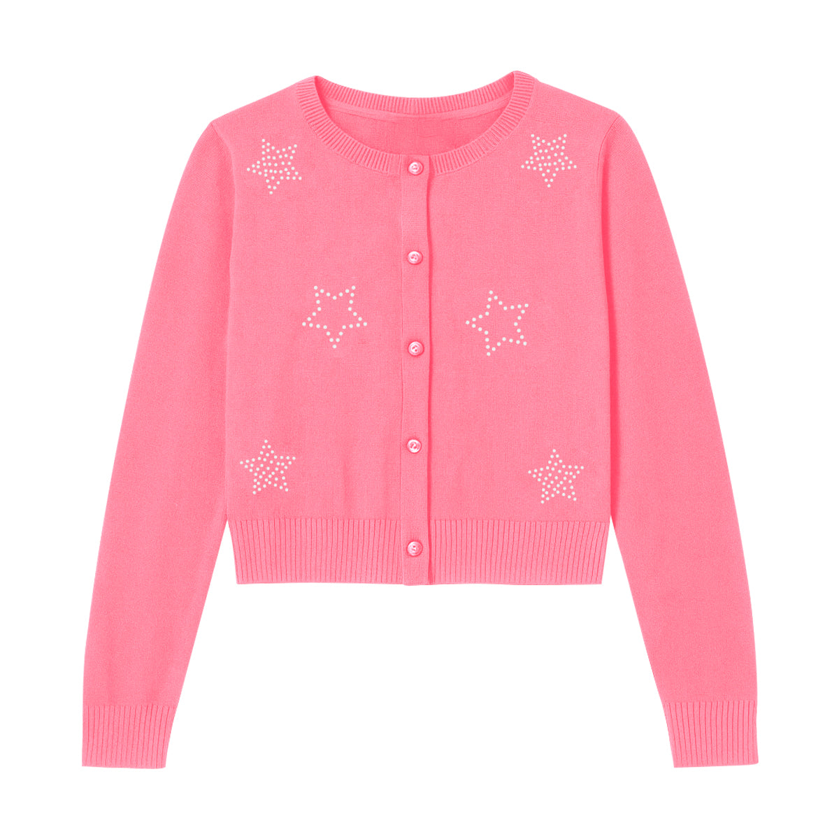 Girls Premium Rhinestone Knit Button Cardigan