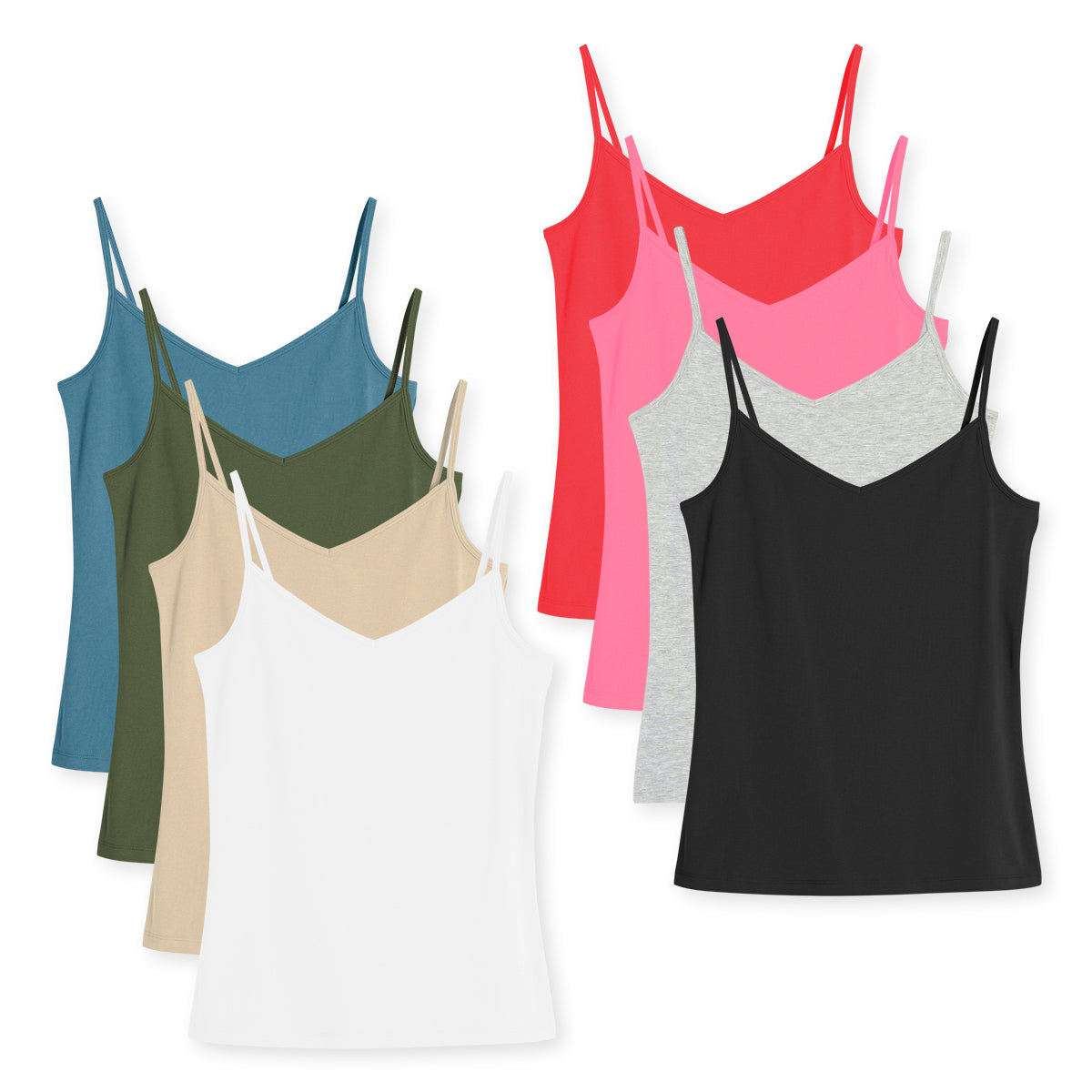 Pack of 5 Ladies Basic Camisole V-Neck Cotton Tank Top Set