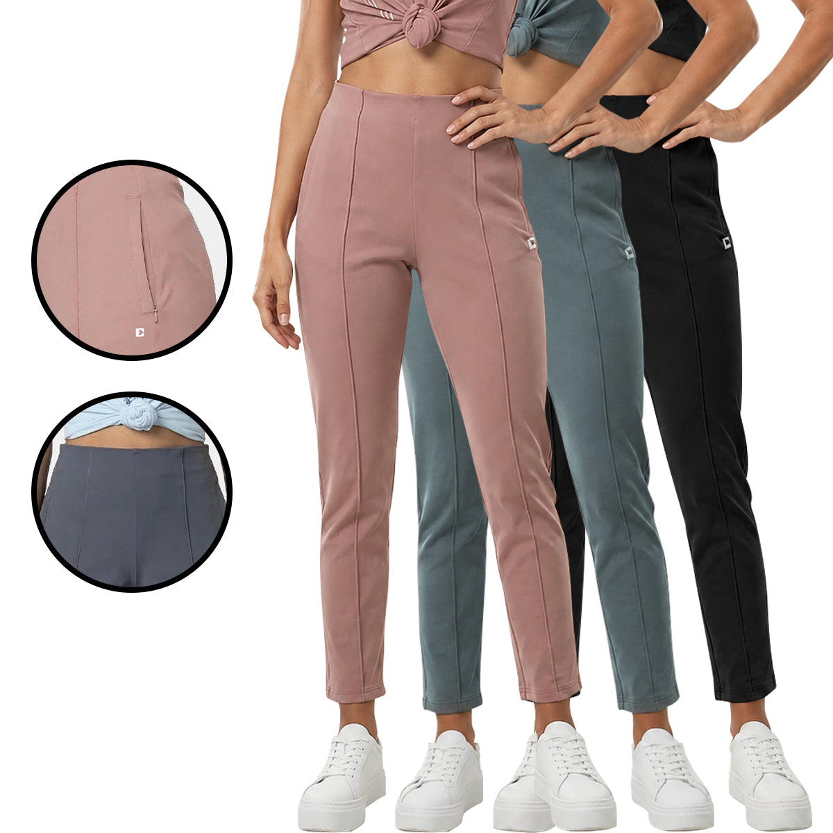 Womens High Waist Stretch Straight Yoga Leggings with Side Pocket