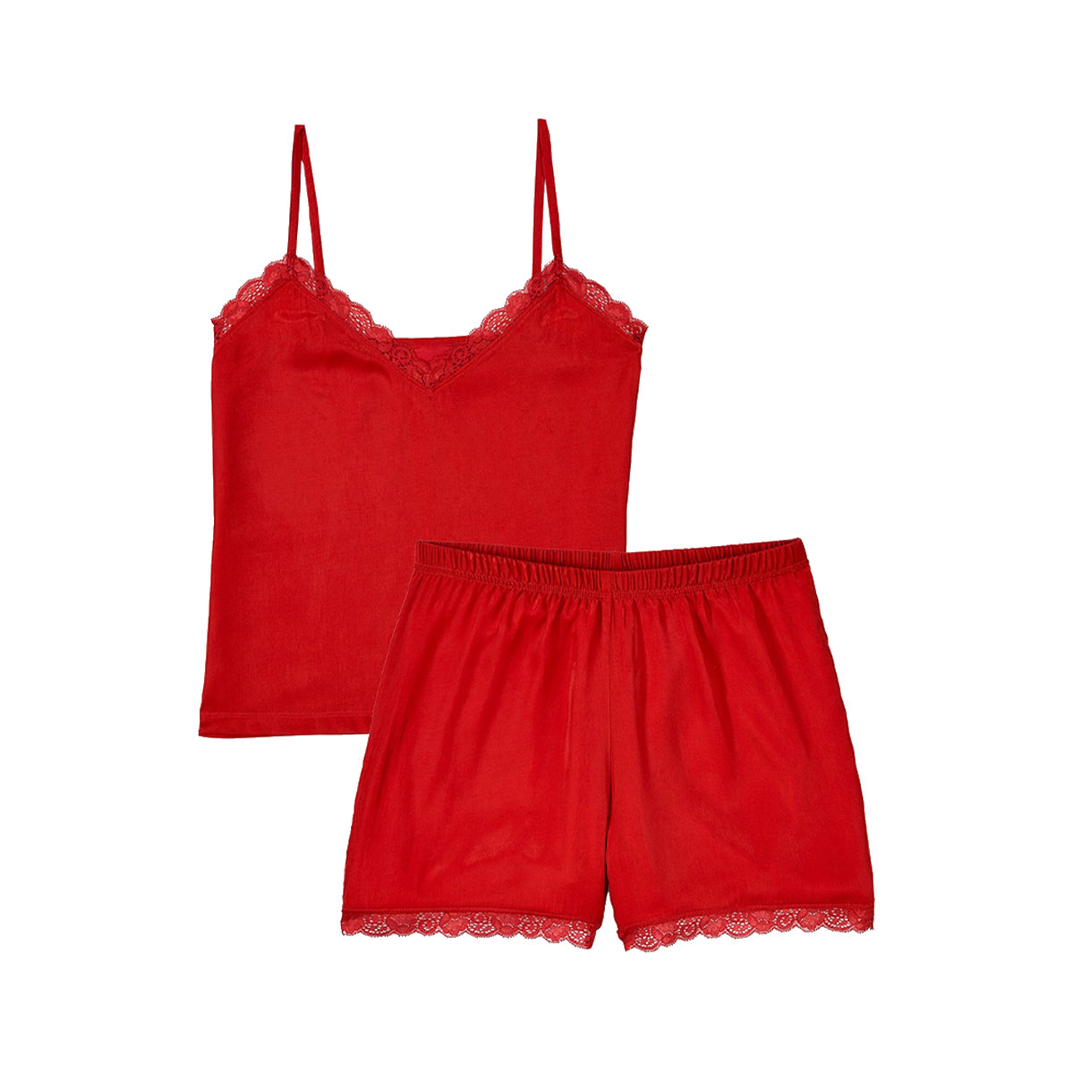 Lace Satin Pajamas Shorts Set Womens Sleeveless Satin Short