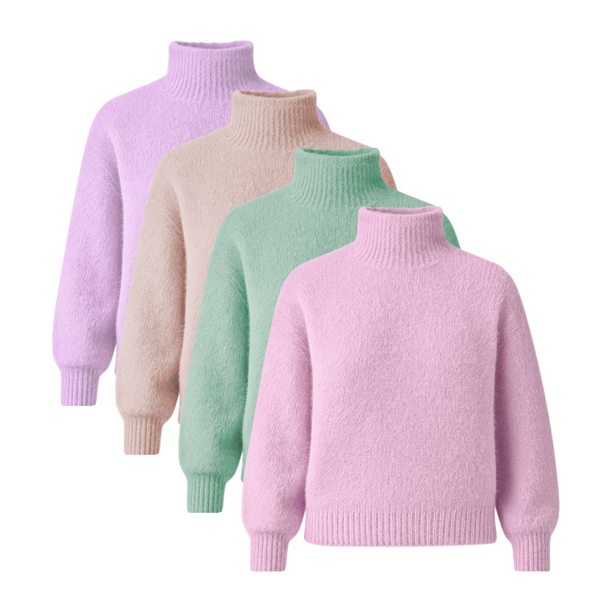 Womens Soft Fuzzy High Neck Pullover Sweater