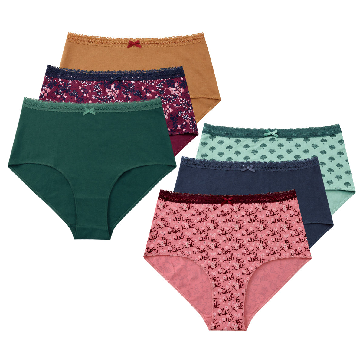 Pack of 4 Womens Cotton Hipster Soft Printed & Solid Lace Panty