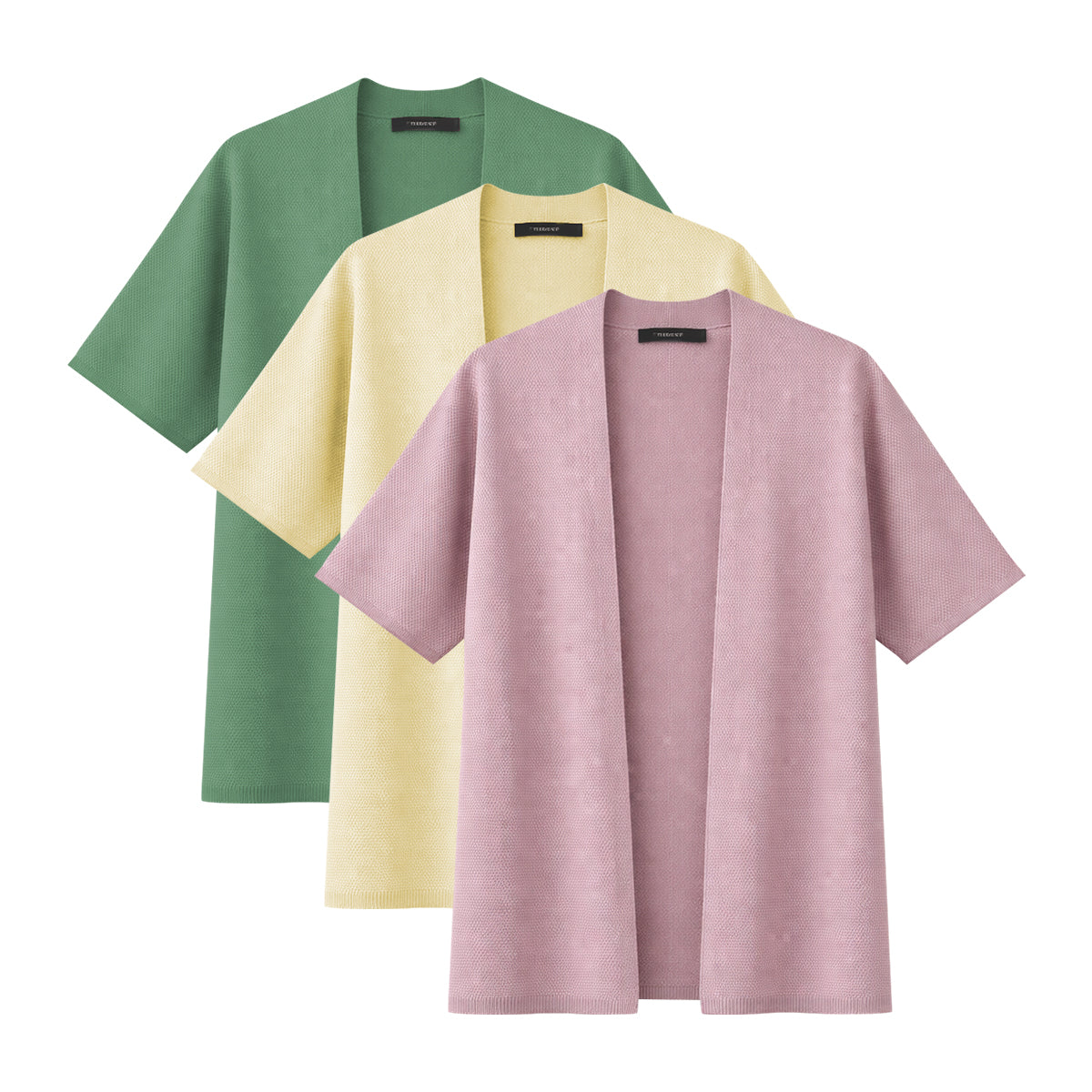 Womens Short Sleeve Textured Knit Open-Front Cardigan