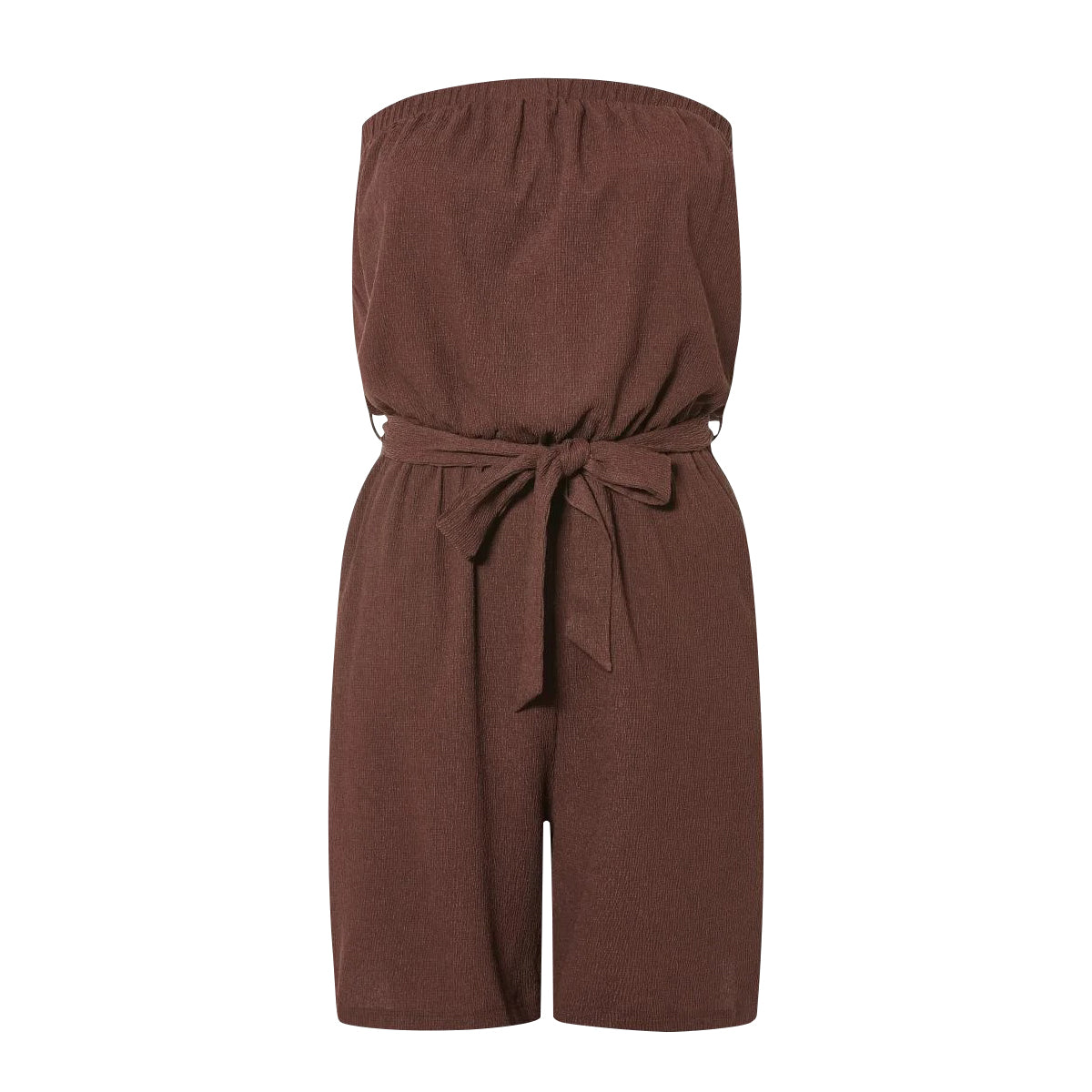 Women Off Shoulder Drawstring Waist Lightweight Crinkle Culotte Tube Top