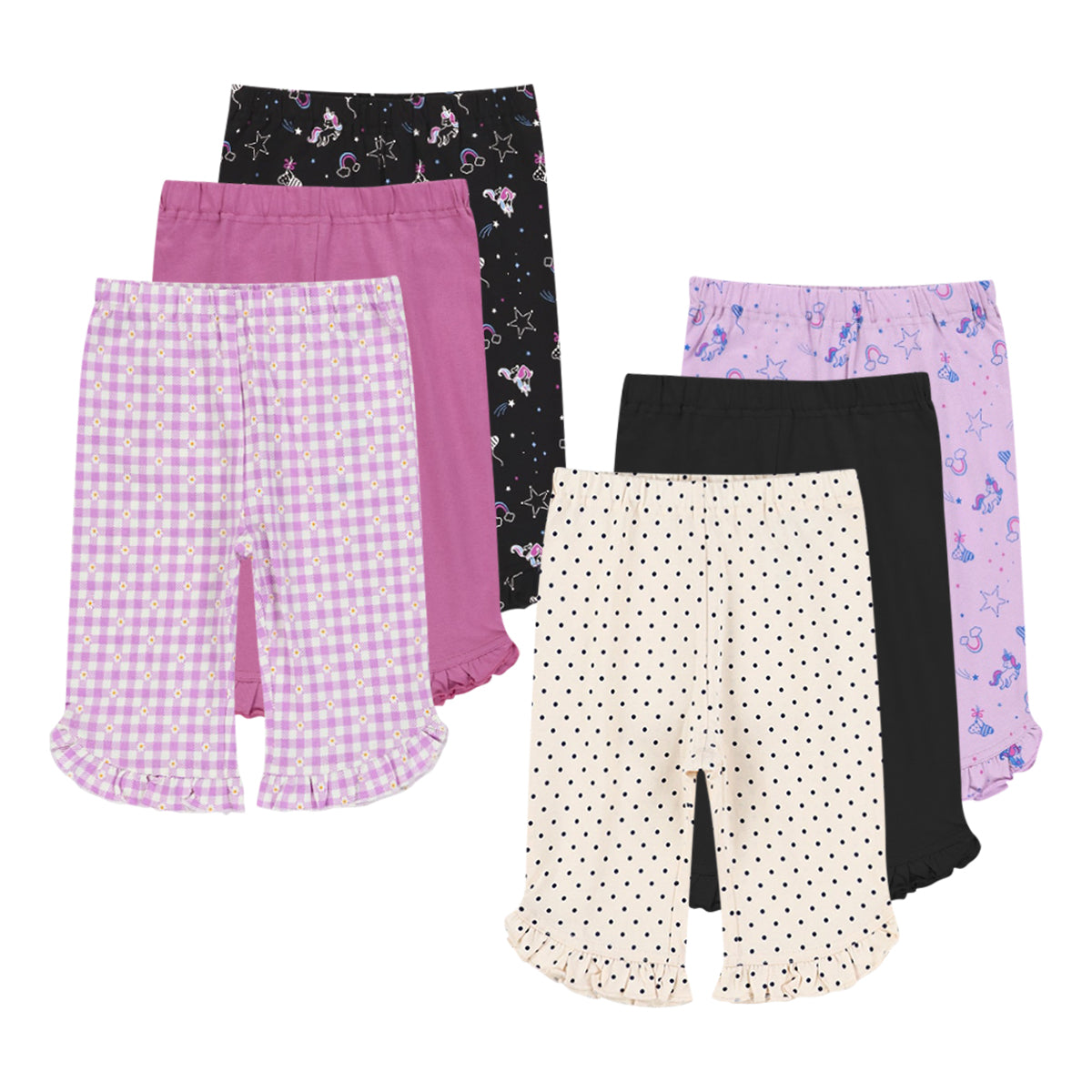 Girls Cotton Hem Ruffle Knit Summer Half Leggings