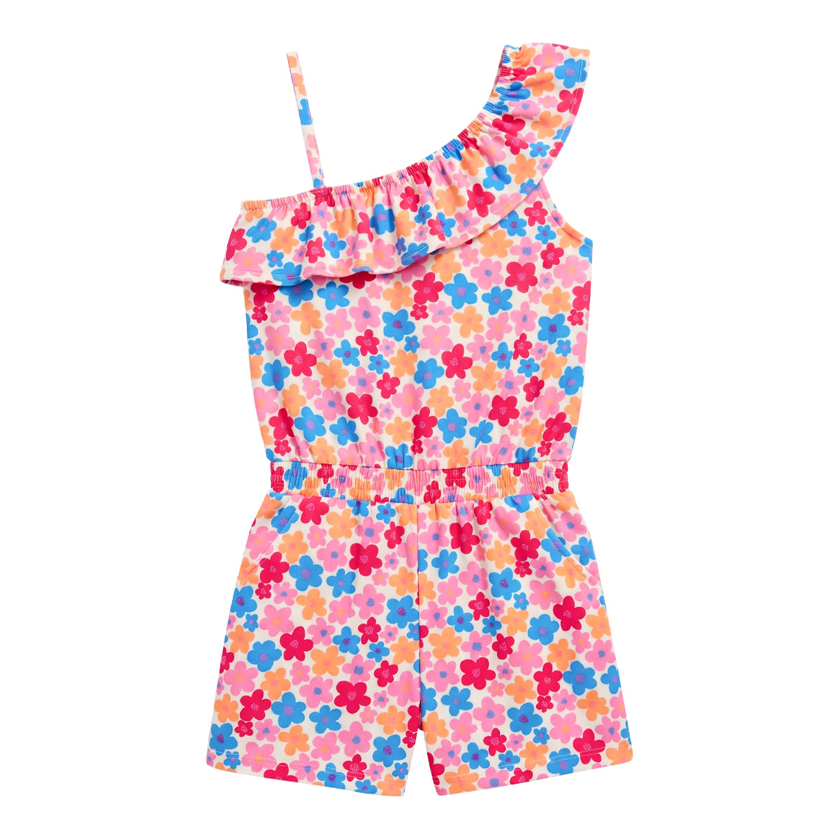 Girls Floral Printed One Shoulder Cotton Playsuit Summer Romper