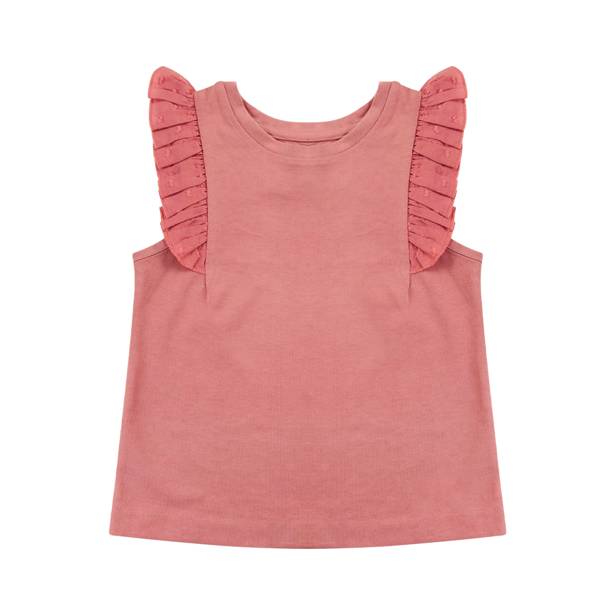 Girls Sleeveless Ruffle Shoulder Cotton Top