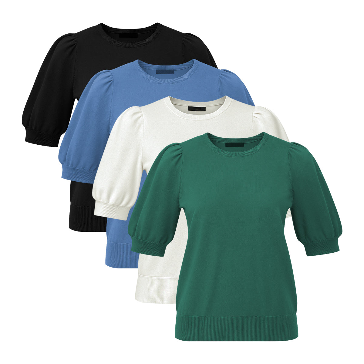 Womens Puff Short Sleeve Round Neck Knit Top