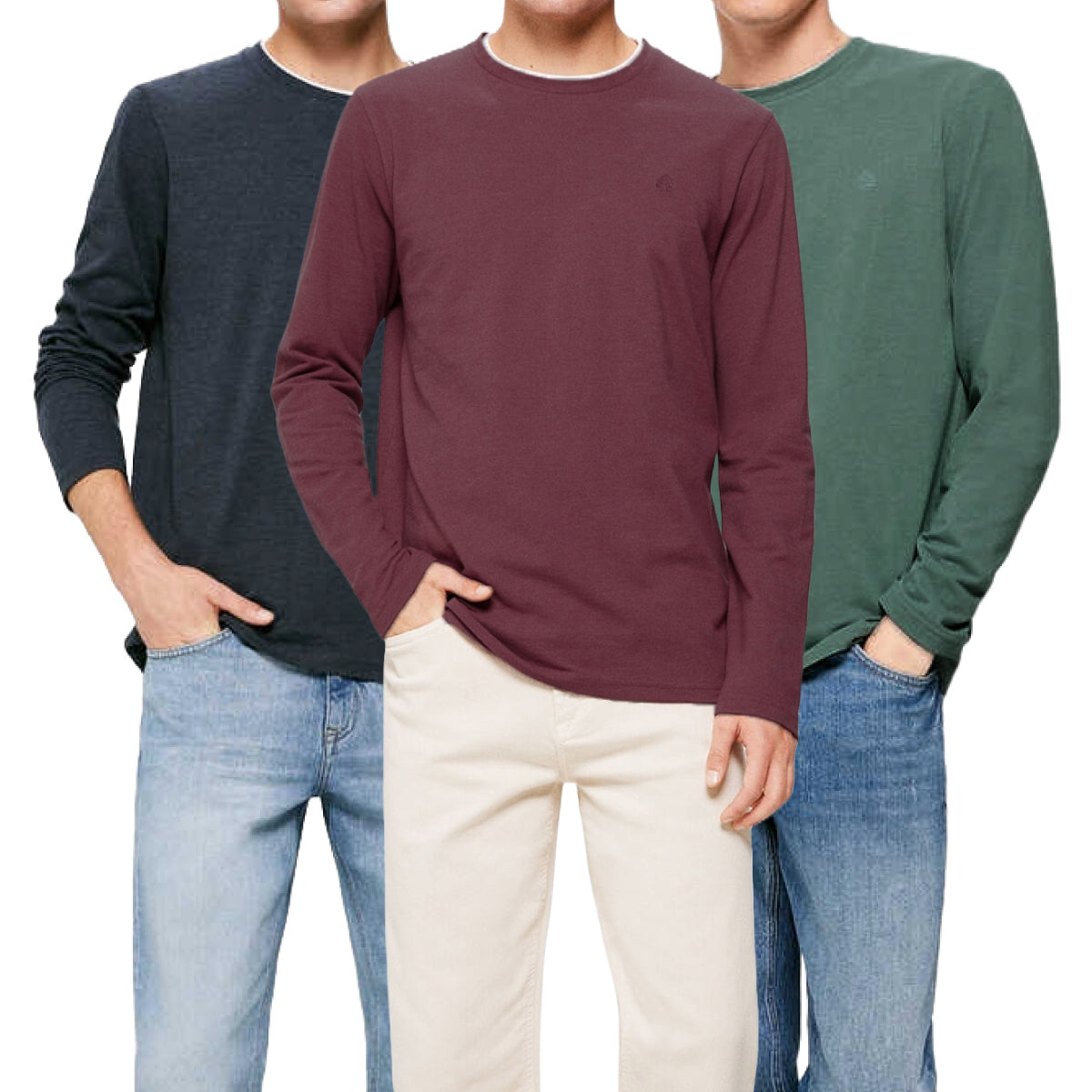 Men's Contrasting Double Collar Effect Long Sleeve Cotton T-shirt
