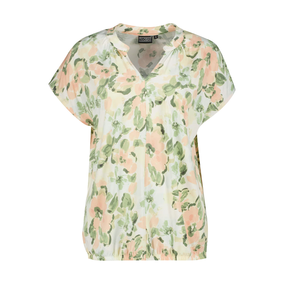 Womens Floral Print V-Neck Blouse Loose Fit Short Sleeve Top
