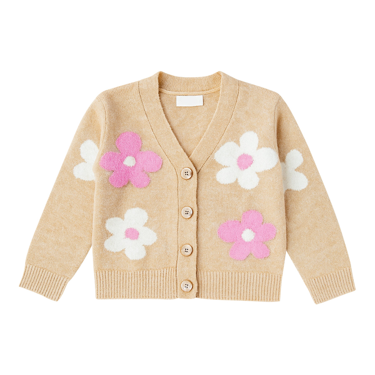 Girls Premium Floral Knit Button-Down Cardigan Sweater
