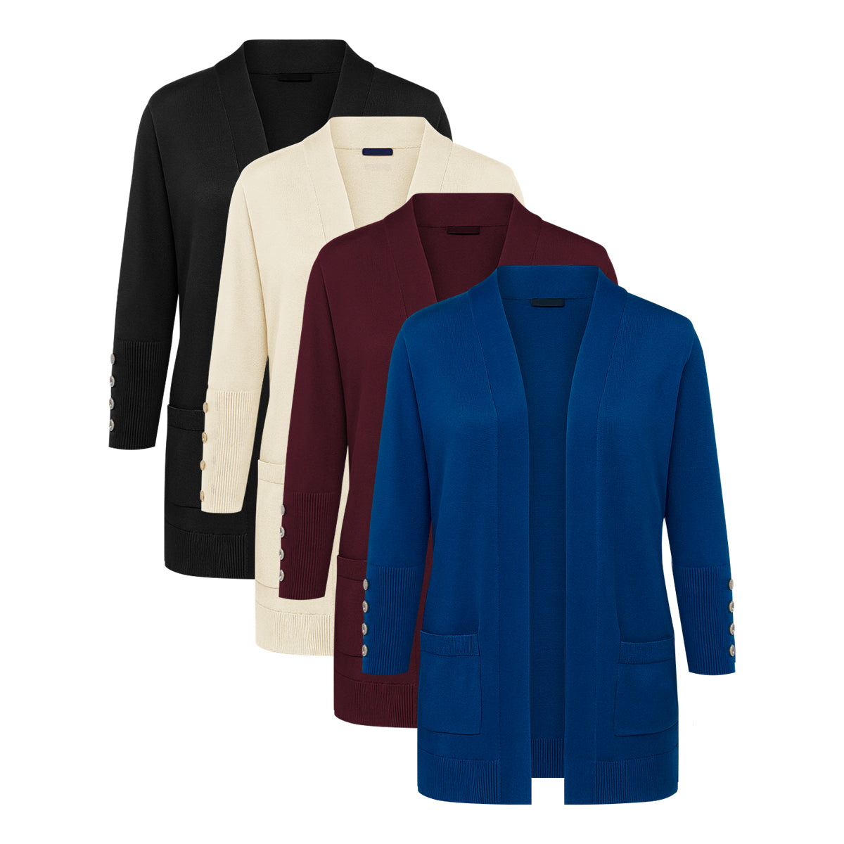 Womens Premium Knit Button-Sleeve Long Open Front Cardigan