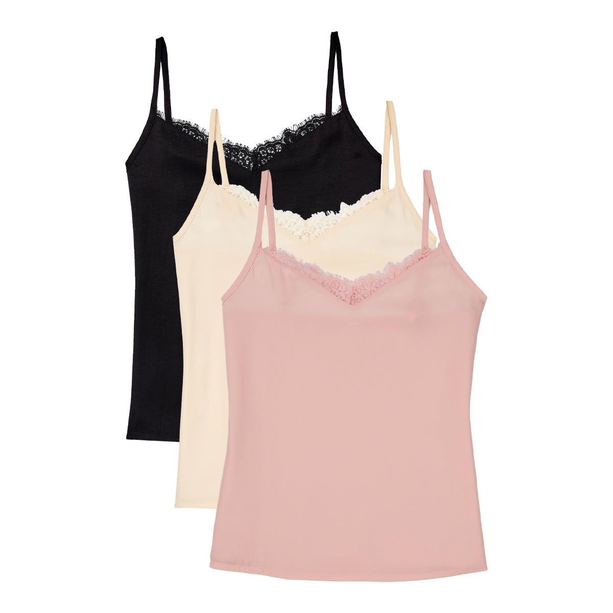 Womens Lace Trim Adjustable Straps V-Neck Camisole Tank Top