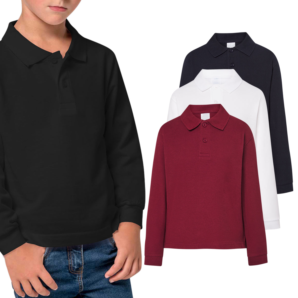 Kids Unisex Full Sleeve Pique Polo T-Shirt