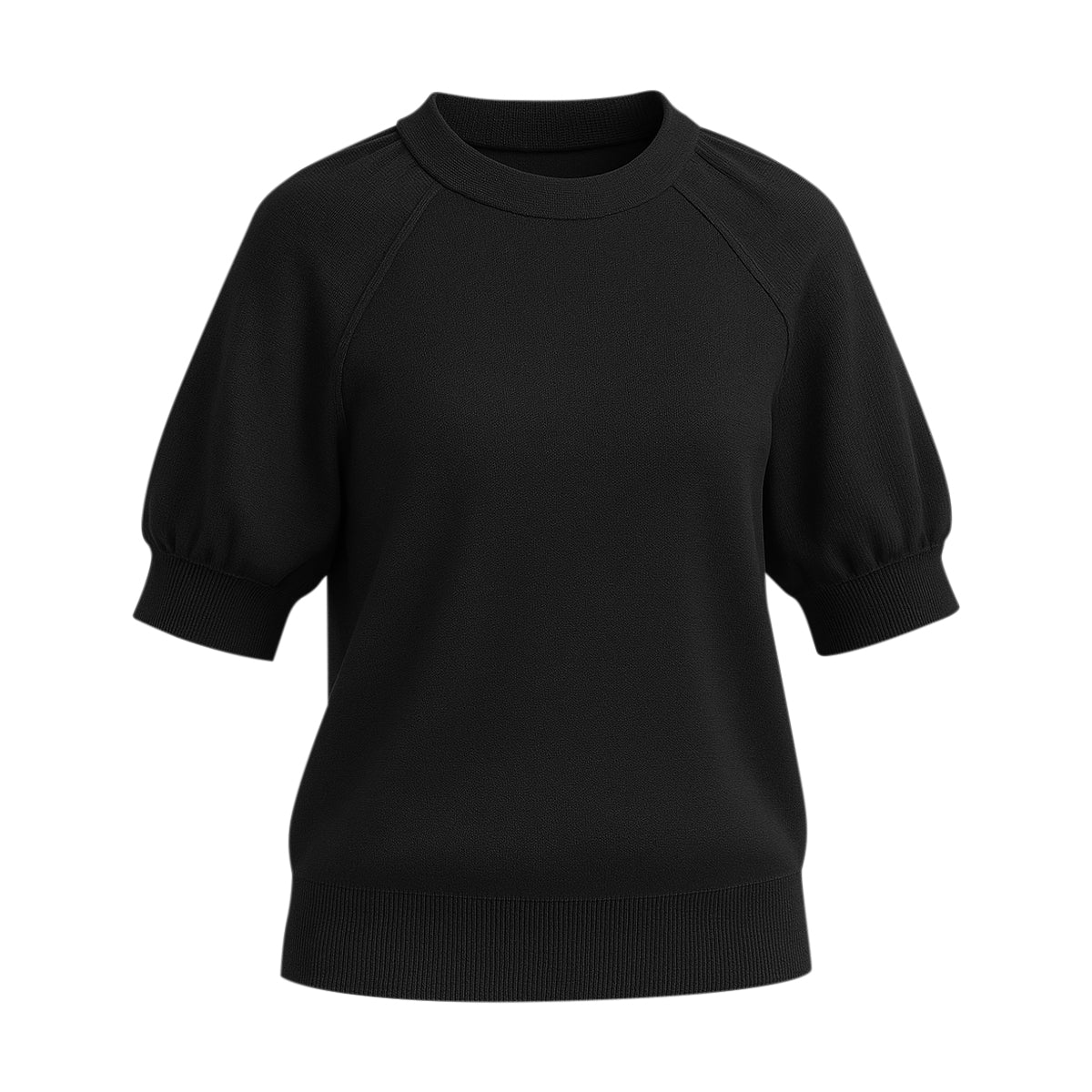Womens Soft Knit Puff Short Sleeve Ribbed Pullover Top