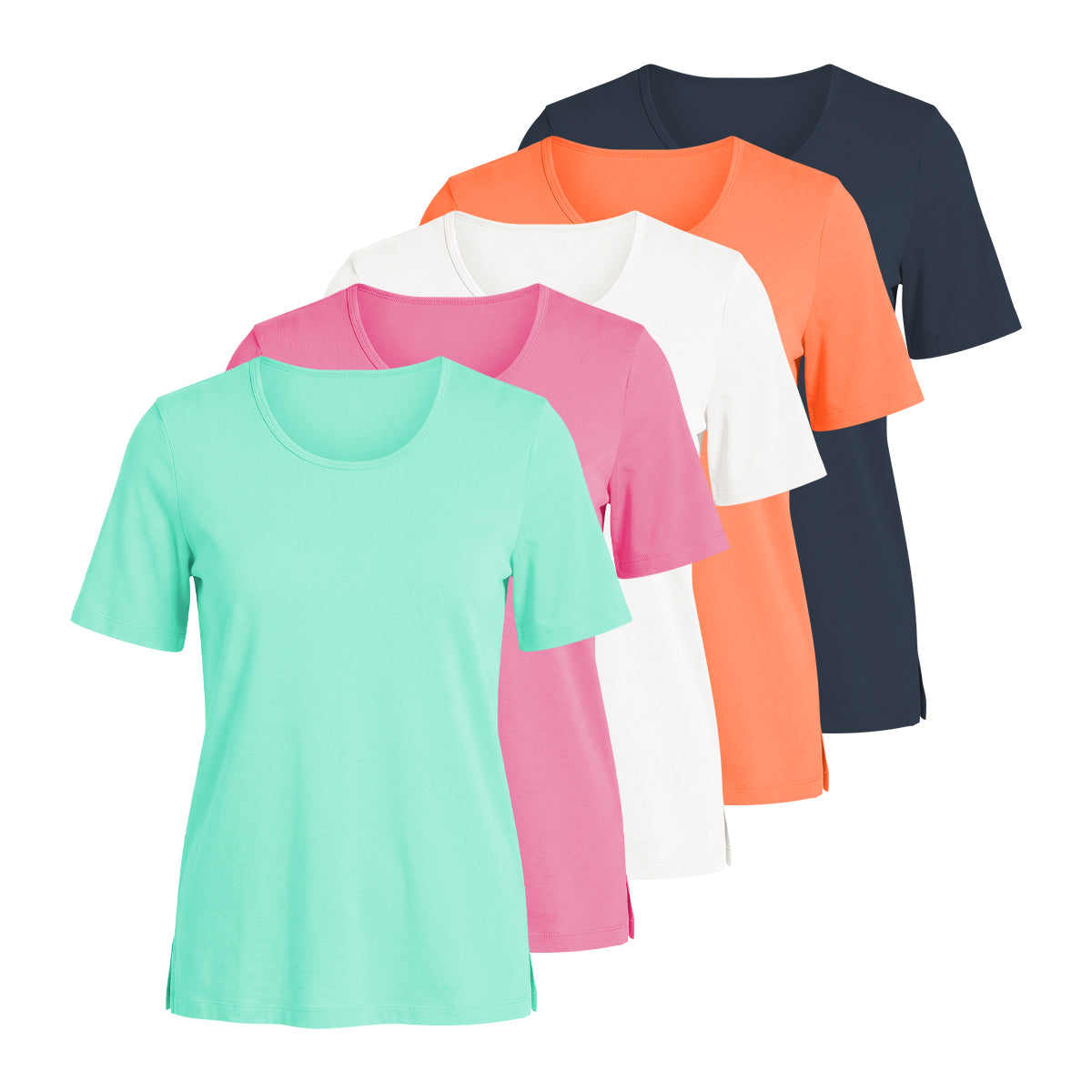 Womens Side Slit Scoop Neck Cotton T-Shirt